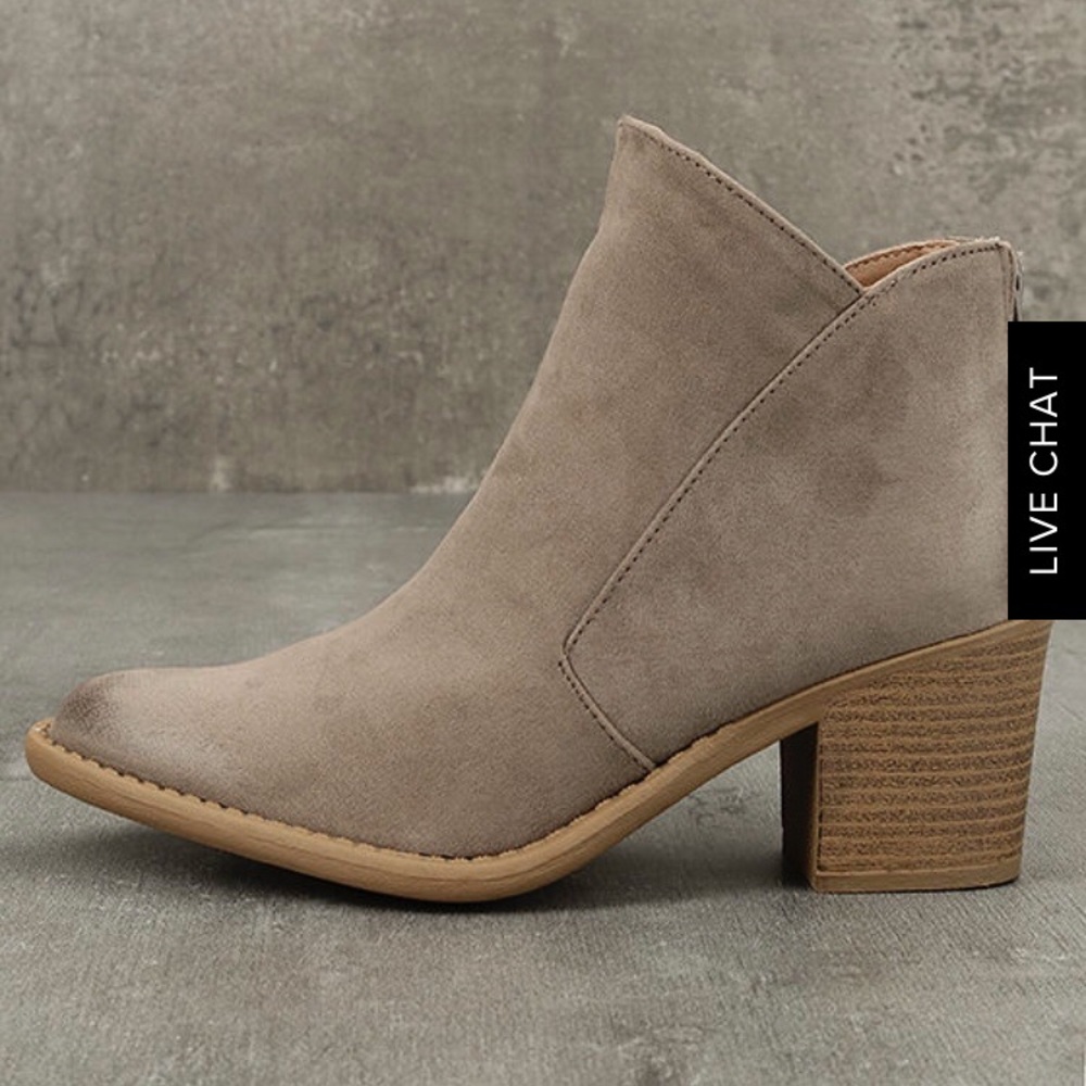 Lulu’s Qupid Taupe Suede Ankle Booties